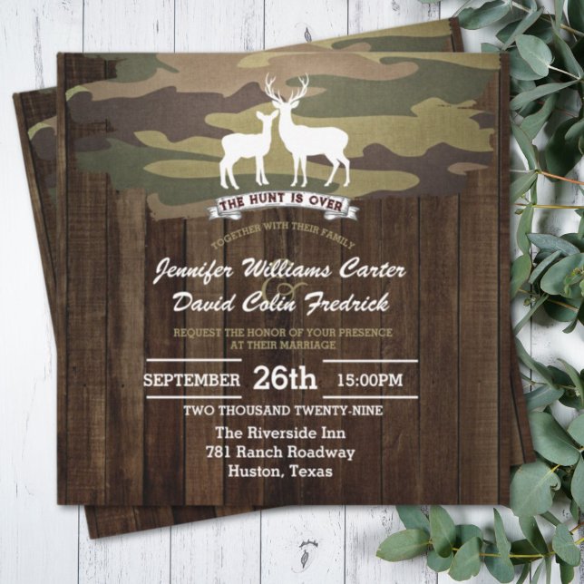 Rustik Western Hunt är över Camouflage Bröllop Inbjudningar (Rustic Western The Hunt Is Over Camouflage Wedding Invitation)