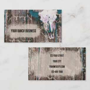 Rustik Western Mörk Teal Brown Struktur Bull Skull Visitkort