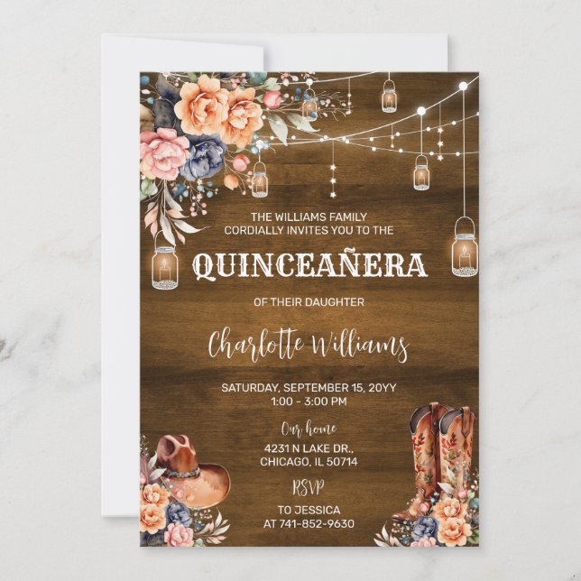 Rustik Western Quinceañera Inbjudningar (Framsida)