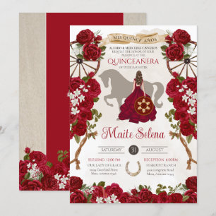 Rustik Western Röd ros Blommigt Charro Quinceanera Inbjudningar