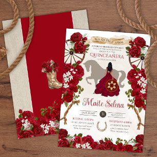 Rustik Western Röd ros Blommigt Charro Quinceanera Inbjudningar