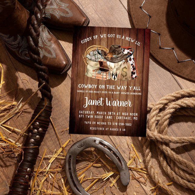 Rustik Western Rodeo Cowboy Baby Shower Inbjudningar (Skapare uppladdad)