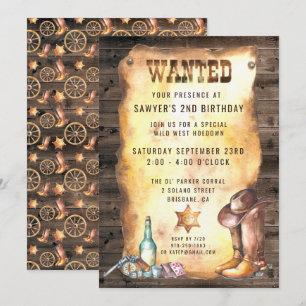 Rustik Western Rodeo Cowboy Födelsedagsfest Inbjudningar