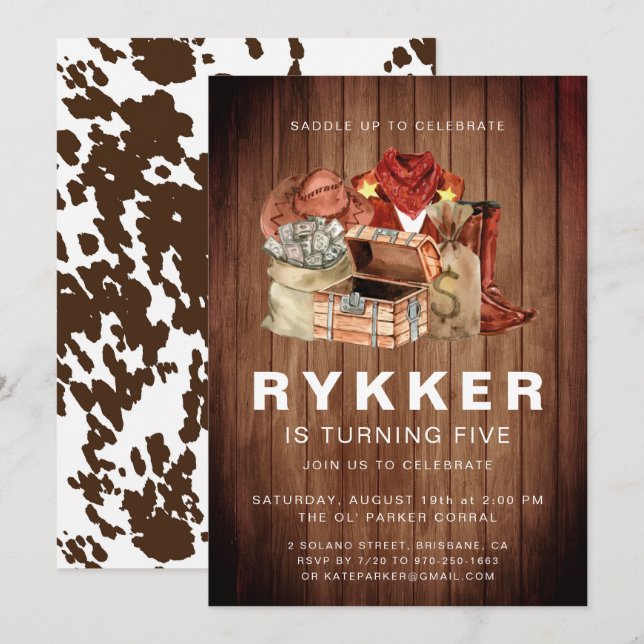 Rustik Western Rodeo Cowboy Födelsedagsfest Inbjudningar (Fram/baksida)