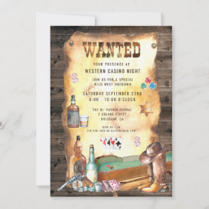Rustik Western Rodeo Cowboy Kasino Inbjudningar