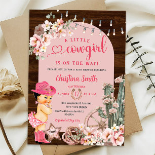 Rustik Western Rosa Boots Cowgirl Baby Shower Inbjudningar