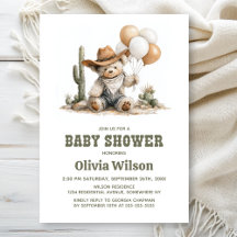 Rustik Western Teddybjörn Bebis Shower Inbjudan