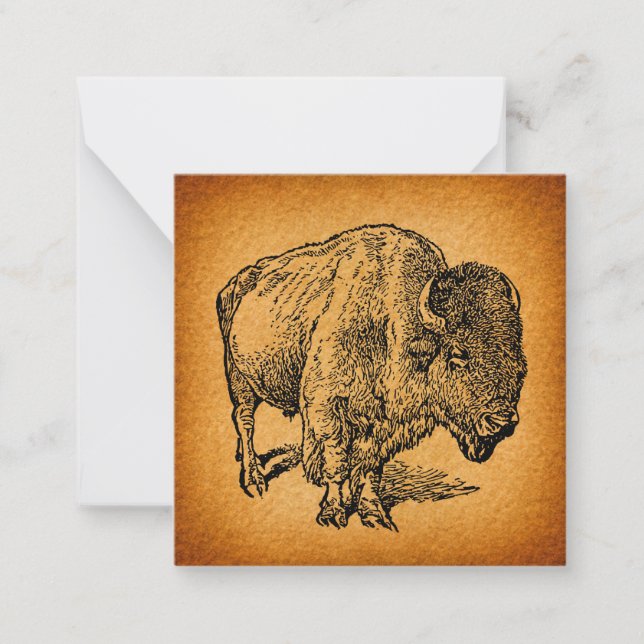 Rustik Western Vild Buffalo Bison Antique Art Anteckningskort (Framsida)