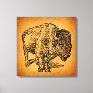 Rustik Western Vild Buffalo Bison Antique Art Canvastryck