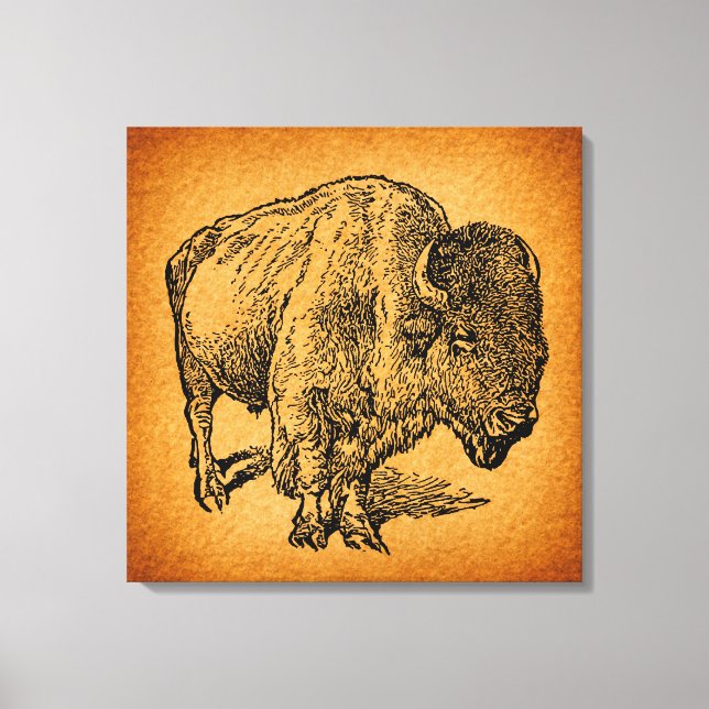 Rustik Western Vild Buffalo Bison Antique Art Canvastryck (Framsida)