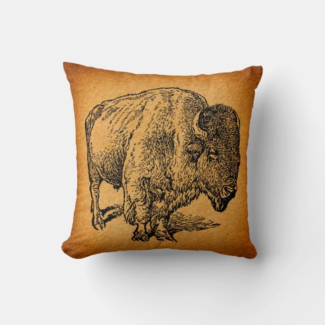Rustik Western Vild Buffalo Bison Antique Art Kudde (Framsida)