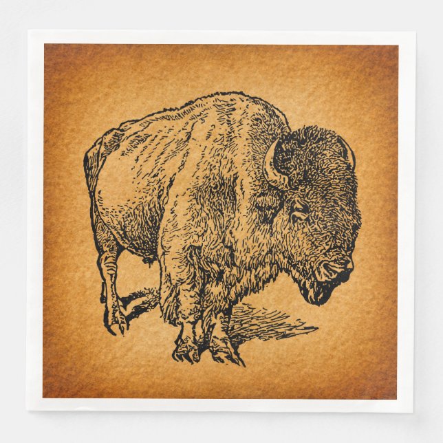 Rustik Western Vild Buffalo Bison Antique Art Pappersservett (Framsida)