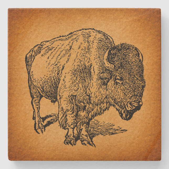 Rustik Western Vild Buffalo Bison Antique Art Stenunderlägg (Framsidan)