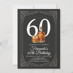 Rustik Whiskey Svart & Guld Elegant Mäns Födelseda Inbjudningar