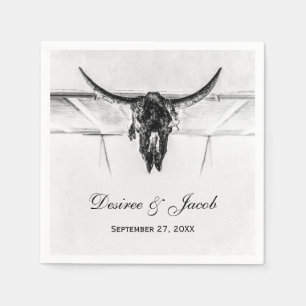 Rustik White Black Western Cow Skull Bröllop Pappersservett