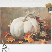 Rustik White Pumpkin Painting Decoupage