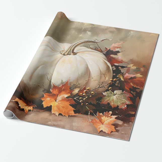 Rustik White Pumpkin Painting Decoupage Presentpapper (Utrullad)