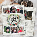 Rustik White Wood Photo Collage Blommigt Wand Julkort<br><div class="desc">Skicka helgdag önskemål och hälsning till dina kära med det här julkortet. Det här kortet innehåller sex (6) av dina favoritfoton i en enkel kollagelayout och lägger till ytterligare ett familjefoto på baksidan i en vit, rustik träbakgrund. Finns som ett platta kort, ett vikt kort, vykort och en flexibel fotomagnet....</div>