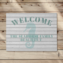 Rustik Whitewash Seahorse Beach Hut Doormat