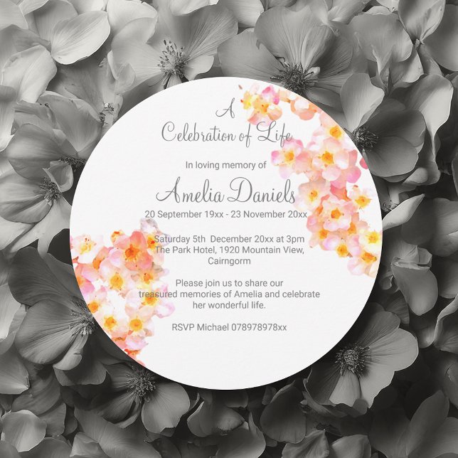 Rustik Wildflower Livs firande Kort (Country flowerCelebration of Life invitations.)