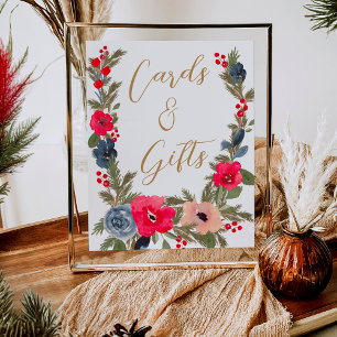 Rustik Winter Blommigt Watercolor Bröllop-tecken Poster