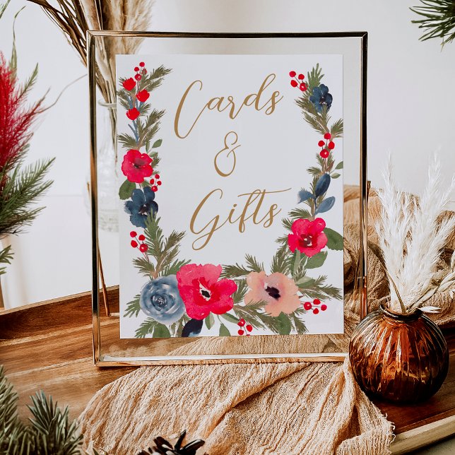 Rustik Winter Blommigt Watercolor Bröllop-tecken Poster (Rustic Winter Floral Watercolor Wedding sign)