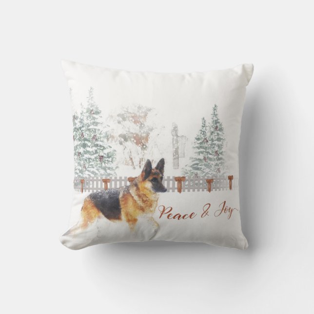 Rustik Winter-Helgdag Scene med tysk shepherd Kudde (Framsida)