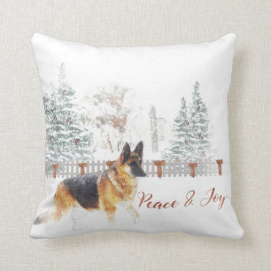 Rustik Winter-Helgdag Scene med tysk shepherd Kudde
