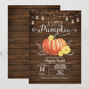 Rustik Wood Baby Shower Lilla Pumpkin-inbjudan Inbjudningar