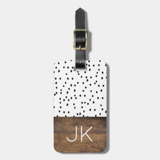 Rustik Wood Black and White Dot Monogram Bagagebricka