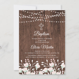 Rustik wood blommigt kor baptism inbjudan