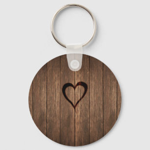 Rustik Wood Burned Heart-utskrift Nyckelring