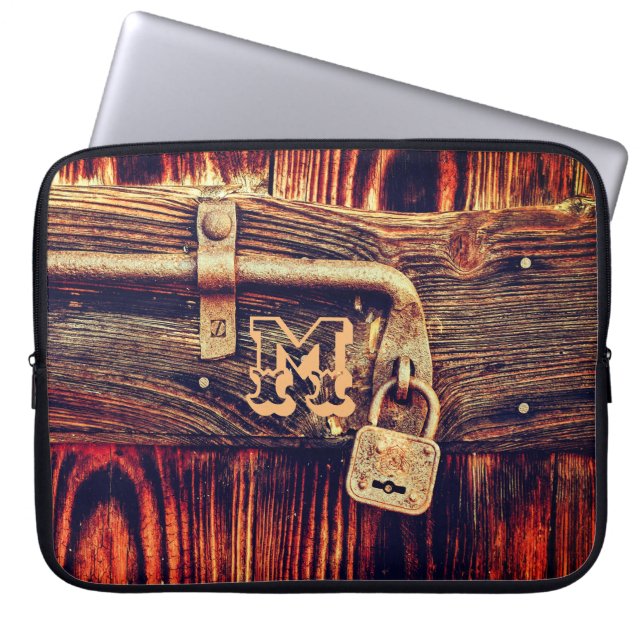 Rustik Wood door brass Lock brunskogskorn Laptop Fodral (Framsidan)