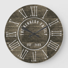 Rustik wood Family Namn Farmhouse Roman Numeral Stor Klocka