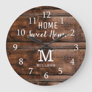 Rustik Wood Home Sweet Home Monogram Family Namn Stor Klocka