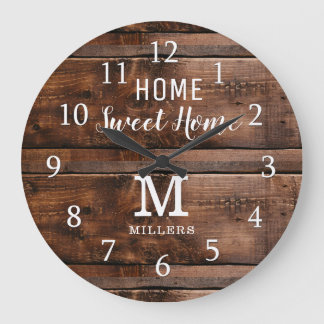 Rustik Wood Home Sweet Home Monogram Family Namn Stor Klocka
