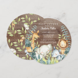 Rustik wood Jungle Animals Baby Shower Inbjudningar