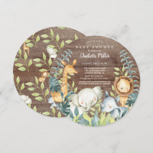 Rustik wood Jungle Animals Baby Shower Inbjudningar