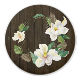 Rustik Wood Magnolia Blommigt Vattenfärgsbondgård Knopp