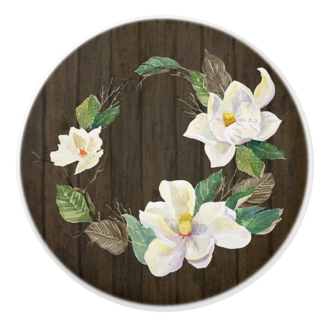Rustik Wood Magnolia Blommigt Vattenfärgsbondgård Knopp (Framsidan)