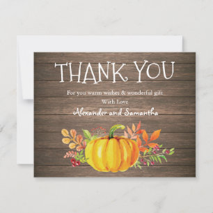 Rustik Wood Watercolor Pumpkin Fall-tackkort