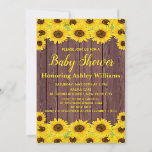 Rustik Wood Watercolor Solblommor Cute Baby Shower Inbjudningar