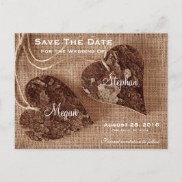 Rustik Wooden Hearts Bröllop SaveDate Postcard Meddelande Vykort