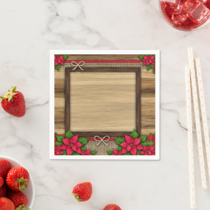 Rustik Wooden Poinsettia Blommigt Ram Decoupage Pappersservett