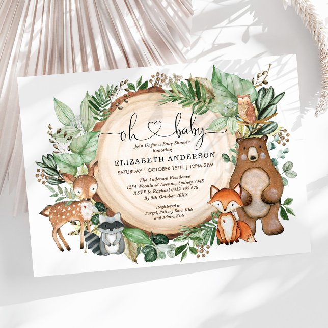 Rustik Woodland Animals Hjort Fox Bear Baby Shower Inbjudningar (Skapare uppladdad)