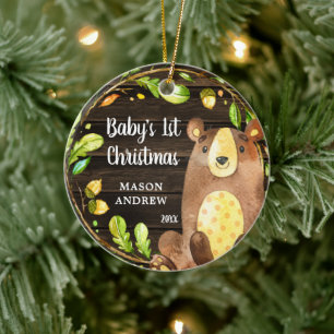 Rustik Woodland Bear Baby första julen Julgransprydnad Keramik