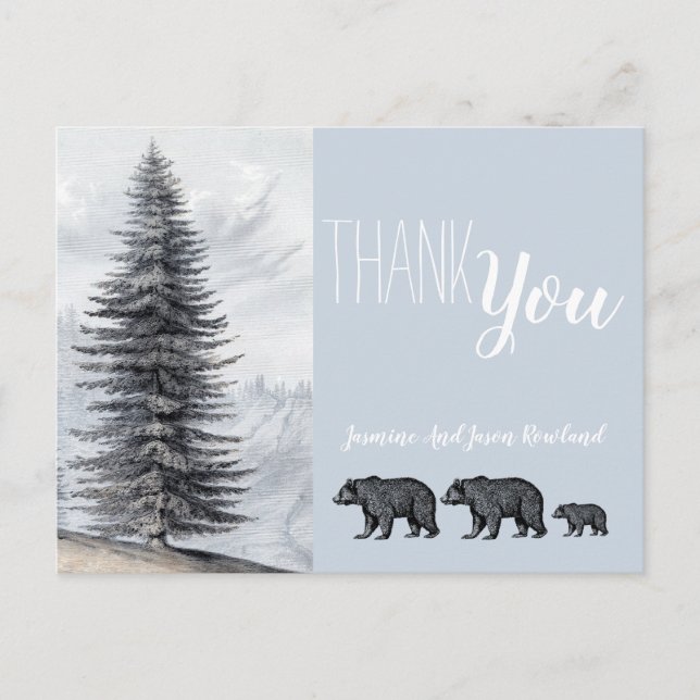 Rustik Woodland Bear Family Baby Shower Tack Vykort (Framsida)