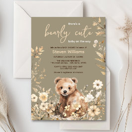 Rustik Woodland Bear könsneutral babystötare Inbjudningar