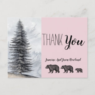 Rustik Woodland Bears Rosa Baby Shower Tack Vykort
