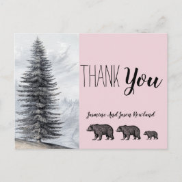 Rustik Woodland Bears Rosa Baby Shower Tack Vykort